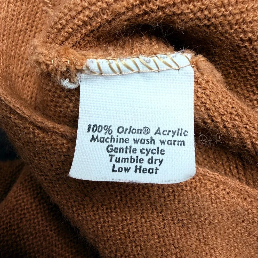 Vintage 80s JCPenney Fox Sweater Mens Large Camel Acrylic Knit Cardigan Grandpa